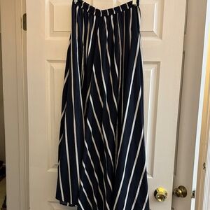 Roz & Ali Navy and White Vertical Stripe Maxi Skirt